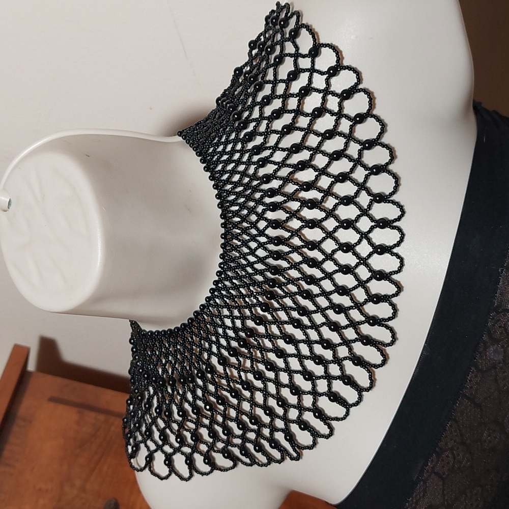 Vintage African Plastic Beads Black Beaded Cape Collar Necklace Statement Piece - Picture 2 of 6